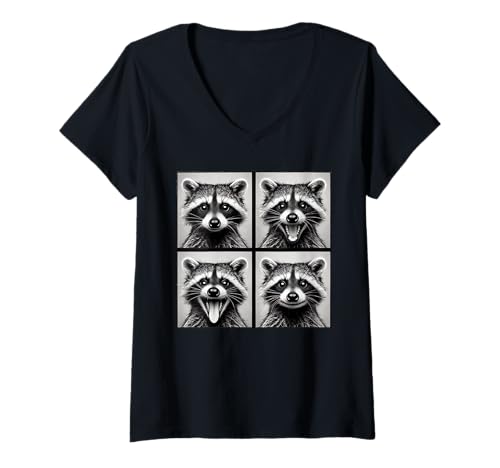 Damen Funny Raccoon Faces T-Shirt mit V-Ausschnitt Damen Funny Raccoon Faces T-Shirt mit V-Ausschnitt von Funny Raccoon Graphic Apparel