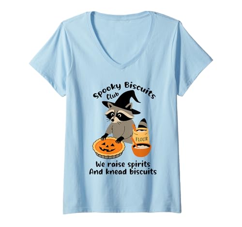 Damen Spooky Biscuits Club Wir Heben die Stimmung und kneten Kekse T-Shirt mit V-Ausschnitt Damen Spooky Biscuits Club Wir Heben die Stimmung und kneten Kekse T-Shirt mit V-Ausschnitt von Funny Raccoon Halloween Biscuits
