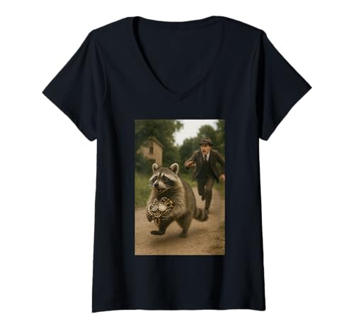 Damen Waschbär Schmuck Tier Meme Humor Vintage T-Shirt mit V-Ausschnitt von Funny Raccoon Lovers by Memes Co.