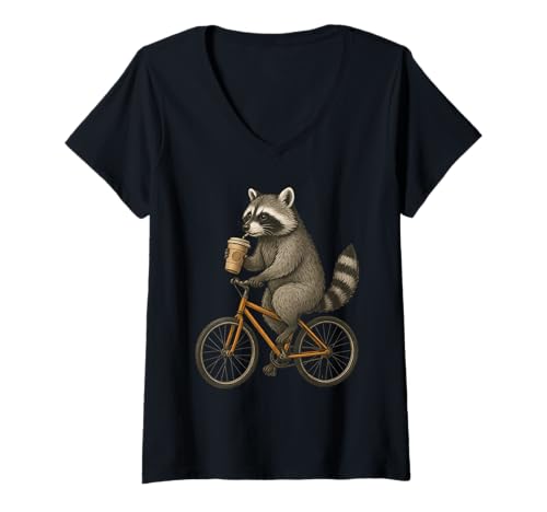 Damen Funny Raccoon On A Bicycle T-Shirt mit V-Ausschnitt Damen Funny Raccoon On A Bicycle T-Shirt mit V-Ausschnitt von Funny Raccoon On A Bicycle Apparel