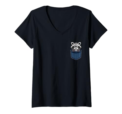 Damen Waschbär Tasche Herren Damen Kind Lustiger Waschbär In Tasche T-Shirt mit V-Ausschnitt Damen Waschbär Tasche Herren Damen Kind Lustiger Waschbär In Tasche T-Shirt mit V-Ausschnitt von Funny Raccoon Pocket Men Women Kid