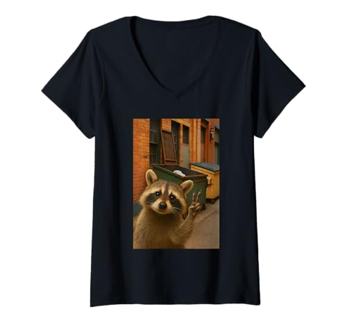Damen Funny Raccoon Selfie with Dumpster T-Shirt mit V-Ausschnitt Damen Funny Raccoon Selfie with Dumpster T-Shirt mit V-Ausschnitt von Funny Raccoon Selfie Apparel