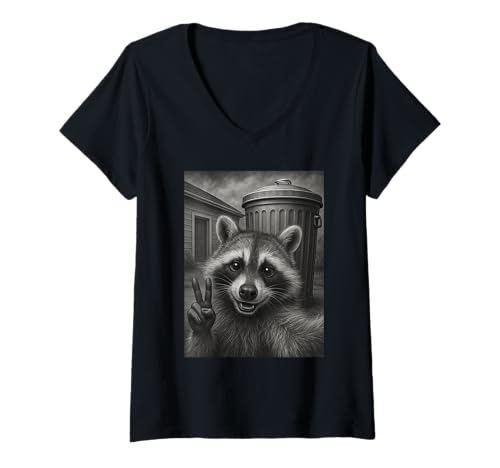 Damen Raccoon Selfie with Trash Can Funny T-Shirt mit V-Ausschnitt Damen Raccoon Selfie with Trash Can Funny T-Shirt mit V-Ausschnitt von Funny Raccoon Selfie Apparel