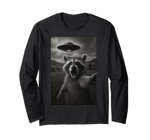 Waschbär Selfie mit Alien UFO für Jungen, Männer, Frauen, Kinder Langarmshirt Waschbär Selfie mit Alien UFO für Jungen, Männer, Frauen, Kinder Langarmshirt von Funny Raccoon Selfie Graphic Tees Apparel