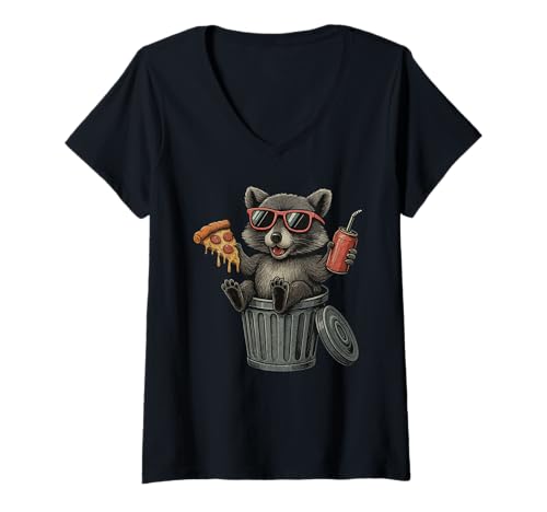 Damen Funny Raccoon Trash Panda T-Shirt mit V-Ausschnitt Damen Funny Raccoon Trash Panda T-Shirt mit V-Ausschnitt von Funny Raccoon Sunglasses Apparel