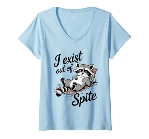 Damen I Exist Out Of Spite Lustiger Waschbär Meme Humor Opossum Fun T-Shirt mit V-Ausschnitt Damen I Exist Out Of Spite Lustiger Waschbär Meme Humor Opossum Fun T-Shirt mit V-Ausschnitt von Funny Raccoon Unhinged Meme Gifts Men Women Kids