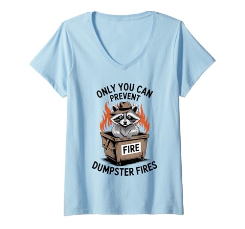 Damen Lustiger Waschbär Dumpster Fire Meme Trash Humor Opossum Fun T-Shirt mit V-Ausschnitt Damen Lustiger Waschbär Dumpster Fire Meme Trash Humor Opossum Fun T-Shirt mit V-Ausschnitt von Funny Raccoon Unhinged Meme Gifts Men Women Kids