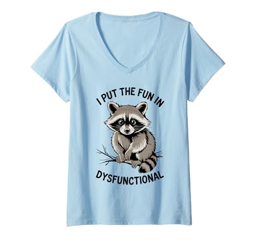 Damen Lustiger Waschbär Humor Opossum I Put The Fun In Dysfunctional T-Shirt mit V-Ausschnitt Damen Lustiger Waschbär Humor Opossum I Put The Fun In Dysfunctional T-Shirt mit V-Ausschnitt von Funny Raccoon Unhinged Meme Gifts Men Women Kids