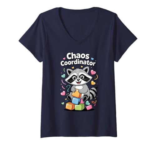 Damen Lustiger Waschbär Meme Humor Cute Chaos Koordinator Fun Waschbär T-Shirt mit V-Ausschnitt Damen Lustiger Waschbär Meme Humor Cute Chaos Koordinator Fun Waschbär T-Shirt mit V-Ausschnitt von Funny Raccoon Unhinged Meme Gifts Men Women Kids