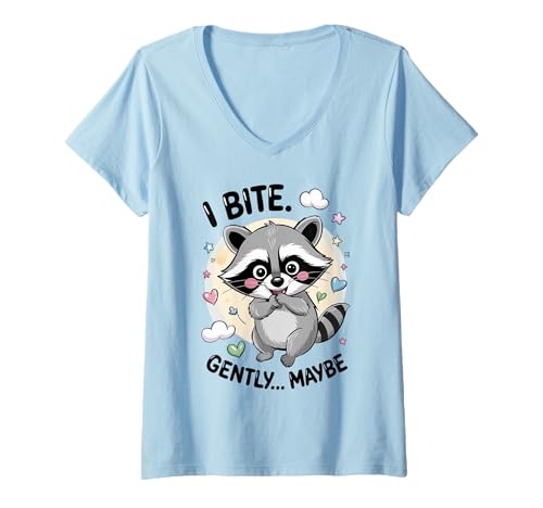 Damen Lustiger Waschbär Meme Humor I Bite Gently Maybe Raccoon Fun T-Shirt mit V-Ausschnitt Damen Lustiger Waschbär Meme Humor I Bite Gently Maybe Raccoon Fun T-Shirt mit V-Ausschnitt von Funny Raccoon Unhinged Meme Gifts Men Women Kids