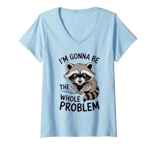 Damen Lustiger Waschbär Meme Humor Im Gonna Be The Whole Problem Fun T-Shirt mit V-Ausschnitt Damen Lustiger Waschbär Meme Humor Im Gonna Be The Whole Problem Fun T-Shirt mit V-Ausschnitt von Funny Raccoon Unhinged Meme Gifts Men Women Kids