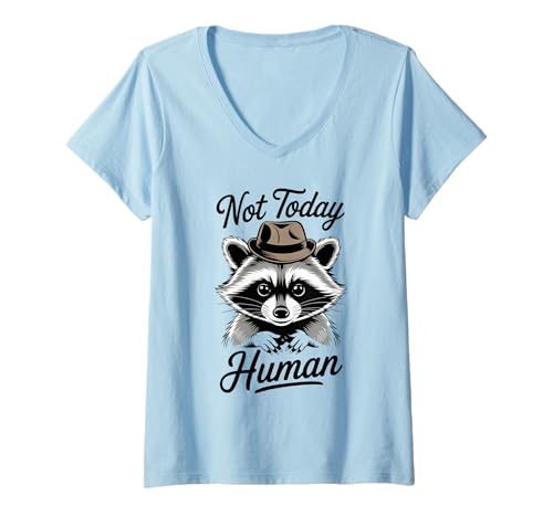 Damen Lustiger Waschbär Meme Humor Not Today Menschlicher Waschbär Vintage Fun T-Shirt mit V-Ausschnitt Damen Lustiger Waschbär Meme Humor Not Today Menschlicher Waschbär Vintage Fun T-Shirt mit V-Ausschnitt von Funny Raccoon Unhinged Meme Gifts Men Women Kids