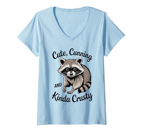 Damen Lustiger Waschbär Meme Humor Opossum Cute Cunning Fun Waschbär T-Shirt mit V-Ausschnitt Damen Lustiger Waschbär Meme Humor Opossum Cute Cunning Fun Waschbär T-Shirt mit V-Ausschnitt von Funny Raccoon Unhinged Meme Gifts Men Women Kids