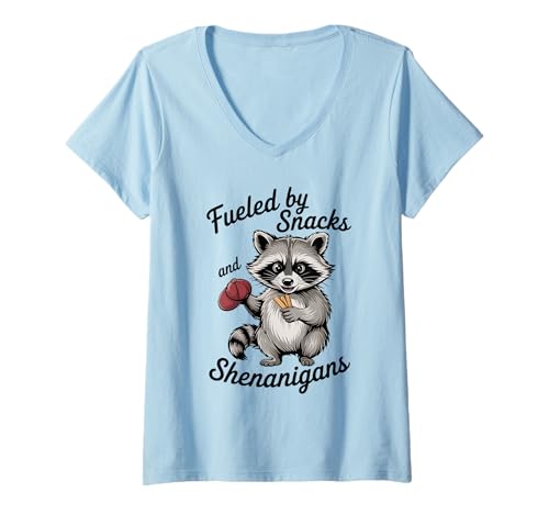 Damen Lustiger Waschbär Meme Humor Opossum Fun Shenanigans Unhinged T-Shirt mit V-Ausschnitt von Funny Raccoon Unhinged Meme Gifts Men Women Kids