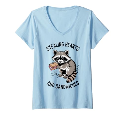 Damen Lustiger Waschbär Meme Humor Opossum Stealing Hearts Fun Waschbär T-Shirt mit V-Ausschnitt Damen Lustiger Waschbär Meme Humor Opossum Stealing Hearts Fun Waschbär T-Shirt mit V-Ausschnitt von Funny Raccoon Unhinged Meme Gifts Men Women Kids
