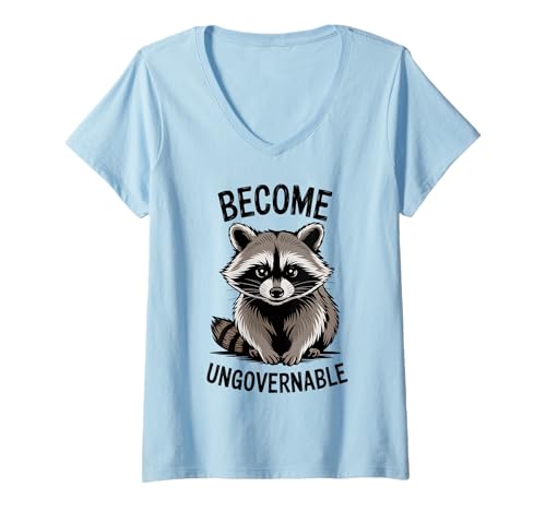 Damen Werde unregierbar Lustiger Waschbär Meme Humor Opossum Fun T-Shirt mit V-Ausschnitt Damen Werde unregierbar Lustiger Waschbär Meme Humor Opossum Fun T-Shirt mit V-Ausschnitt von Funny Raccoon Unhinged Meme Gifts Men Women Kids