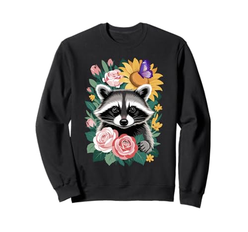 Floral Waschbär Boho Grafik Design Blumen Waschbär Mädchen Sweatshirt Floral Waschbär Boho Grafik Design Blumen Waschbär Mädchen Sweatshirt von Funny Raccoon Unhinged Meme Gifts Men Women Kids