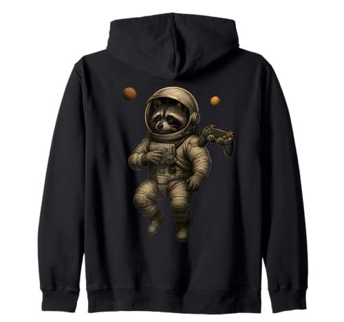 Waschbär Astronaut im Weltraum spielt Videospiele Männer Frauen Kind Kapuzenjacke von Funny Raccoon Video Games Apparel For Kids Boys