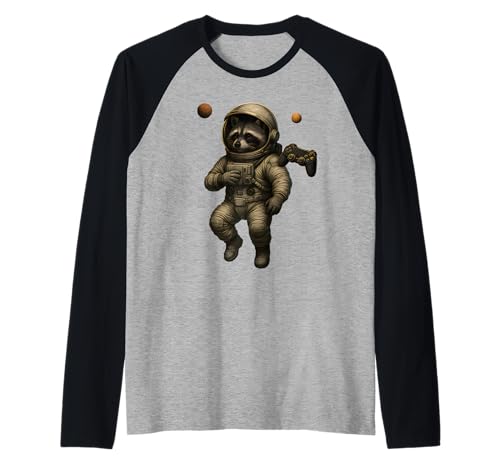 Waschbär Astronaut im Weltraum spielt Videospiele Männer Frauen Kind Raglan von Funny Raccoon Video Games Apparel For Kids Boys