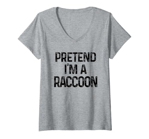 Damen Lustiges Halloween-Kostüm Pretend I'm A Racoon Last Minute T-Shirt mit V-Ausschnitt von Funny Racoon Halloween Costume
