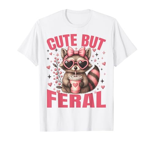 Cute But Feral Pink Racoon Funny Animals Girl Toddler Gifts T-Shirt von Funny Racoon Lover Cute But Feral Outfit for Girls