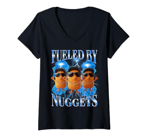 Damen Chicken Nugget Fueled by Nuggets Rap Bootleg für Herren im Vintage-Look der 90er T-Shirt mit V-Ausschnitt Damen Chicken Nugget Fueled by Nuggets Rap Bootleg für Herren im Vintage-Look der 90er T-Shirt mit V-Ausschnitt von Funny Rap Chicken Nuggets Meme Bootleg Designs
