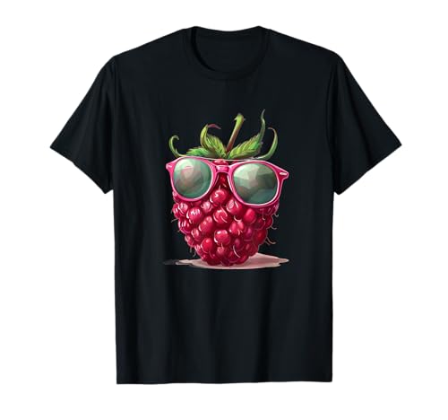 Funny Raspberry with Sunglasses Himbeer-Kostüm für Obstliebhaber T-Shirt - Unisex-Kinder, Unisex-Erwachsene - Schwarz - S - Klassische Passform - Cartoon - Halbarm - U-Ausschnitt - Pullover - 1 Count von Funny Raspberry with Sunglasses