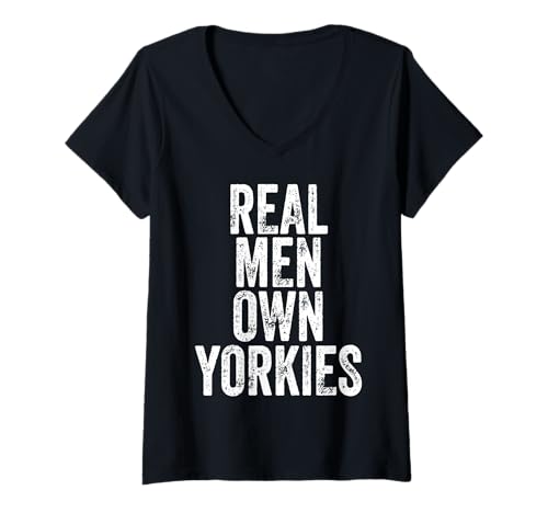 Damen Real Men Own Yorkies Shirt Father's Day Yorkie Dad T-Shirt mit V-Ausschnitt von Funny Real Men Own Yorkies Shirts