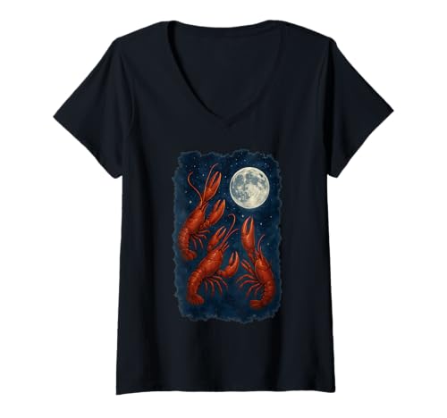 Damen 3 DREI Hummer heulen auf dem Mond T-Shirt mit V-Ausschnitt Damen 3 DREI Hummer heulen auf dem Mond T-Shirt mit V-Ausschnitt von Funny Red Lobster Gifts & Seafood Festival Apparel