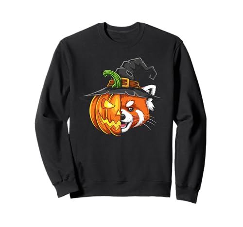 Roter Panda Kürbis Jack O Laterne Halloween Kinder Herren Damen Sweatshirt von Funny Red Panda Lovers Halloween Pumpkin Outfits