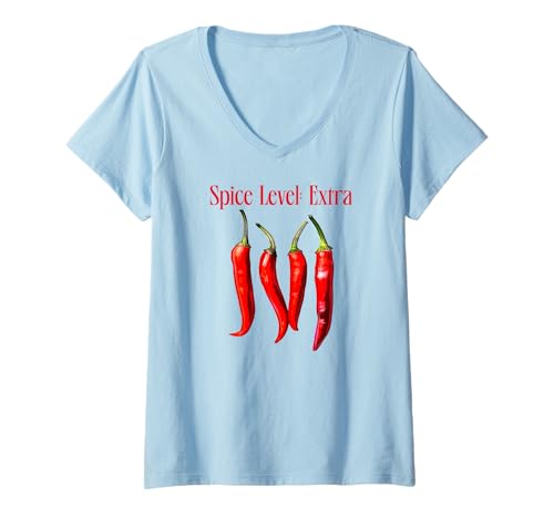 Damen Gewürzstufe: Extra lustiges Zitat T-Shirt mit V-Ausschnitt Damen Gewürzstufe: Extra lustiges Zitat T-Shirt mit V-Ausschnitt von Funny Red Peppers Quote