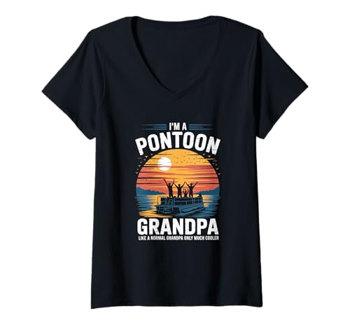 Damen Coole Ponton-Boot-Kunst für Opa Männer Bootfahren Pontonboot T-Shirt mit V-Ausschnitt von Funny Retired Pontoon Captain Boat Life Tee