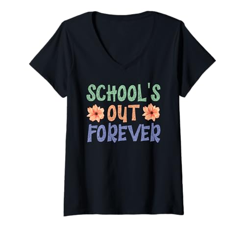 Damen School's Out Forever Retro Last Day Of School T-Shirt mit V-Ausschnitt Damen School's Out Forever Retro Last Day Of School T-Shirt mit V-Ausschnitt von Funny Retired Teacher & School's Out Forever
