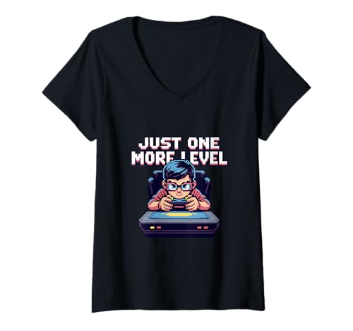 Damen Nur noch EIN Level Pixel Gamer T-Shirt mit V-Ausschnitt Damen Nur noch EIN Level Pixel Gamer T-Shirt mit V-Ausschnitt von Funny Retro Gaming Quotes