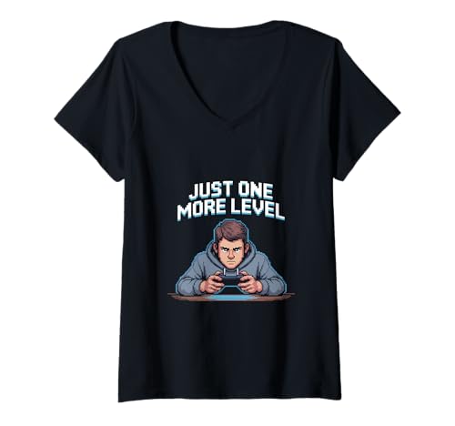 Damen Nur noch EIN Level Pixel Gamer T-Shirt mit V-Ausschnitt Damen Nur noch EIN Level Pixel Gamer T-Shirt mit V-Ausschnitt von Funny Retro Gaming Quotes