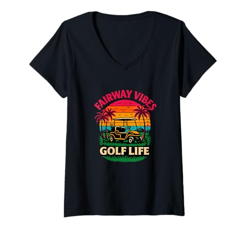 Damen Fairway Vibes Golf Life Lustige Retro-Grafik T-Shirt mit V-Ausschnitt Damen Fairway Vibes Golf Life Lustige Retro-Grafik T-Shirt mit V-Ausschnitt von Funny Retro Golf Humor Sarcastic Golfer Apparel