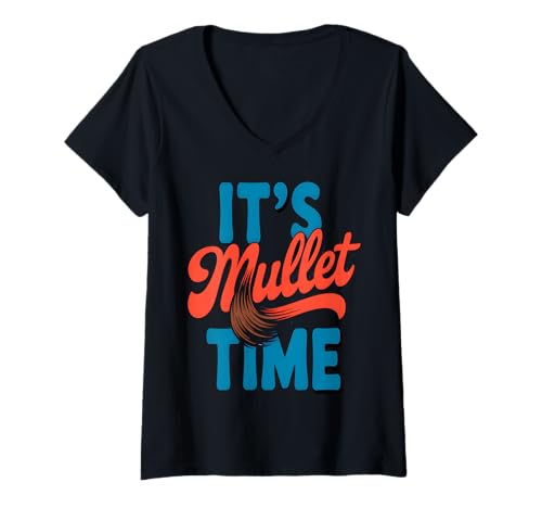 Damen It's Vokuhila Time Lustige Retro-Frisur T-Shirt mit V-Ausschnitt von Funny Retro Hair Style