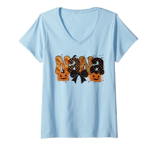 Damen Retro Nana Kürbis Halloween Kokette Gruselige Oma Halloween T-Shirt mit V-Ausschnitt Damen Retro Nana Kürbis Halloween Kokette Gruselige Oma Halloween T-Shirt mit V-Ausschnitt von Funny Retro Halloween Spooky Season