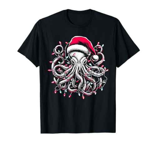 Octopus Christmas Lights Kraken Octopus Lover Men Women T-Shirt von Funny Retro Octopus Christmas Decor Decoration