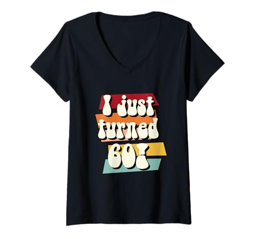 Damen I Just Turned 60! 60er 70er Jahre Hippie-Stil 60. Retro Geburtstag T-Shirt mit V-Ausschnitt Damen I Just Turned 60! 60er 70er Jahre Hippie-Stil 60. Retro Geburtstag T-Shirt mit V-Ausschnitt von Funny Retro Sixty Birthday Shirts & 60th Ideas
