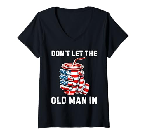Damen Lustige Vintage-Flagge Don't Let The Old Man In Retro-Amerikanische Flagge T-Shirt mit V-Ausschnitt von Funny Retro Vintage Don't let The Old Man In Gifts