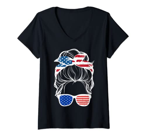 Damen Patriotic American Fun USA Independence 4. Juli Grafik T-Shirt mit V-Ausschnitt von Funny Retro Vintage USA Graphic & More