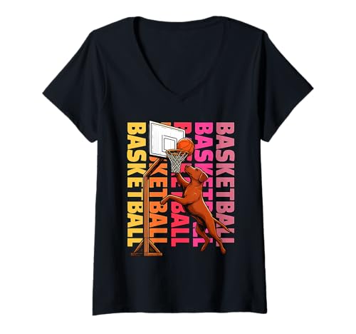 Damen Rhodesian Ridgeback Basketball Sport Hundeliebhaber T-Shirt mit V-Ausschnitt Damen Rhodesian Ridgeback Basketball Sport Hundeliebhaber T-Shirt mit V-Ausschnitt von Funny Rhodesian Basketball Player Dog Designs