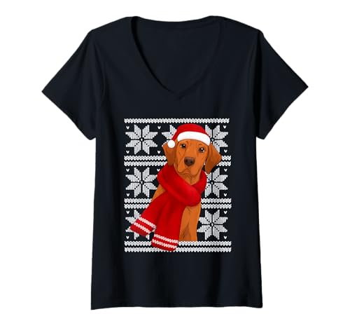 Damen Rhodesian Ridgeback Hundeliebhaber an hässlichen Weihnachtsfeiertagen T-Shirt mit V-Ausschnitt Damen Rhodesian Ridgeback Hundeliebhaber an hässlichen Weihnachtsfeiertagen T-Shirt mit V-Ausschnitt von Funny Rhodesian Festive Dog Designs