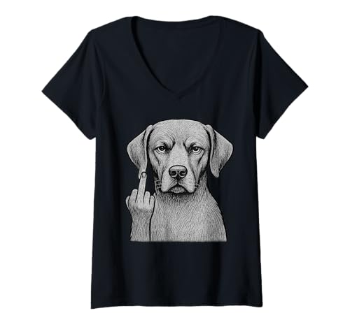 Damen Rhodesian Ridgeback Mittelfinger sarkastischer Hundeliebhaber T-Shirt mit V-Ausschnitt Damen Rhodesian Ridgeback Mittelfinger sarkastischer Hundeliebhaber T-Shirt mit V-Ausschnitt von Funny Rhodesian Flipping Off Dog Designs