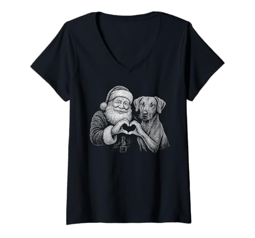 Damen Rhodesian Ridgeback Weihnachtsmann Herzform Weihnachten Hund T-Shirt mit V-Ausschnitt Damen Rhodesian Ridgeback Weihnachtsmann Herzform Weihnachten Hund T-Shirt mit V-Ausschnitt von Funny Rhodesian Holiday Dog Designs