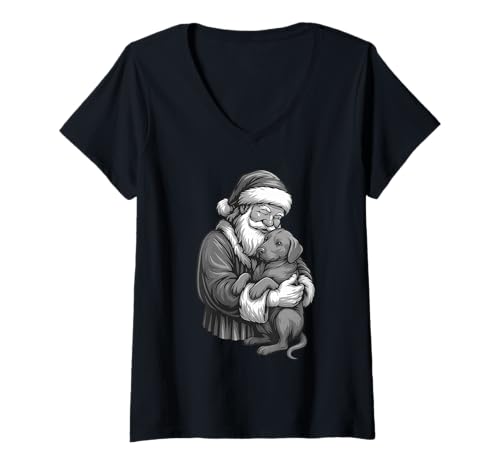 Damen Rhodesian Ridgeback Weihnachtsmann Weihnachten Hundeliebhaber T-Shirt mit V-Ausschnitt Damen Rhodesian Ridgeback Weihnachtsmann Weihnachten Hundeliebhaber T-Shirt mit V-Ausschnitt von Funny Rhodesian Holiday Dog Designs