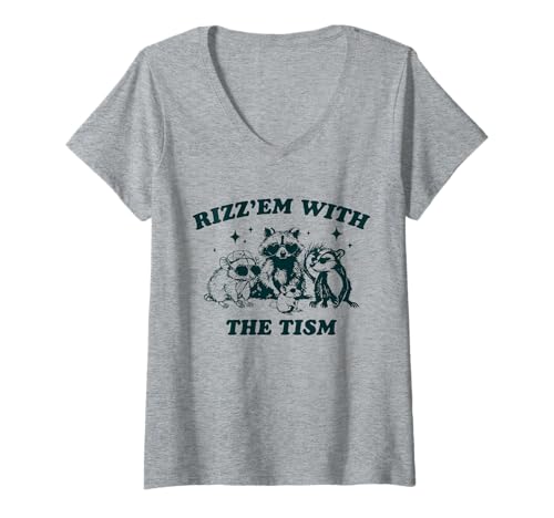 Damen Rizz'em With The Tism Lustiger Waschbär Autismus Meme Männer Frauen T-Shirt mit V-Ausschnitt Damen Rizz'em With The Tism Lustiger Waschbär Autismus Meme Männer Frauen T-Shirt mit V-Ausschnitt von Funny Rizz Em with the Tism Autistic Opossum