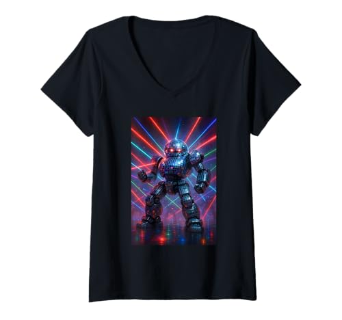 Damen Discokugel Roboter Witz Programmierer Humor Mech Tech EDM Dance T-Shirt mit V-Ausschnitt Damen Discokugel Roboter Witz Programmierer Humor Mech Tech EDM Dance T-Shirt mit V-Ausschnitt von Funny Robot Engineering Meme EDM Festival Robotics