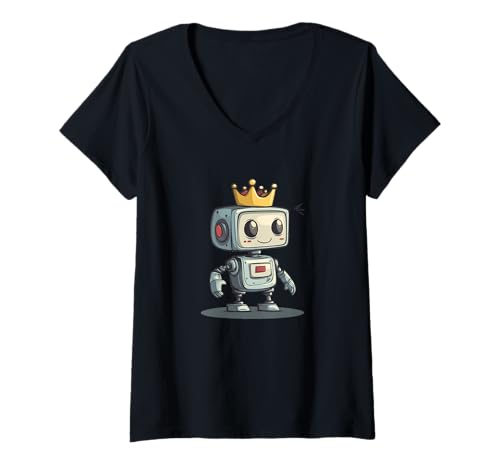 Damen Silly Robot Reigning Over Techland für Jungen und Mädchen T-Shirt mit V-Ausschnitt Damen Silly Robot Reigning Over Techland für Jungen und Mädchen T-Shirt mit V-Ausschnitt von Funny Robot King